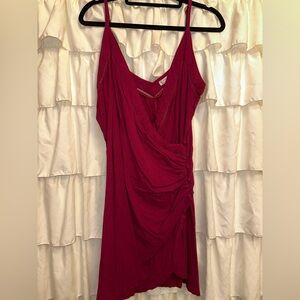 Free People Red Asymmetrical Ruched V-neck Sundress
